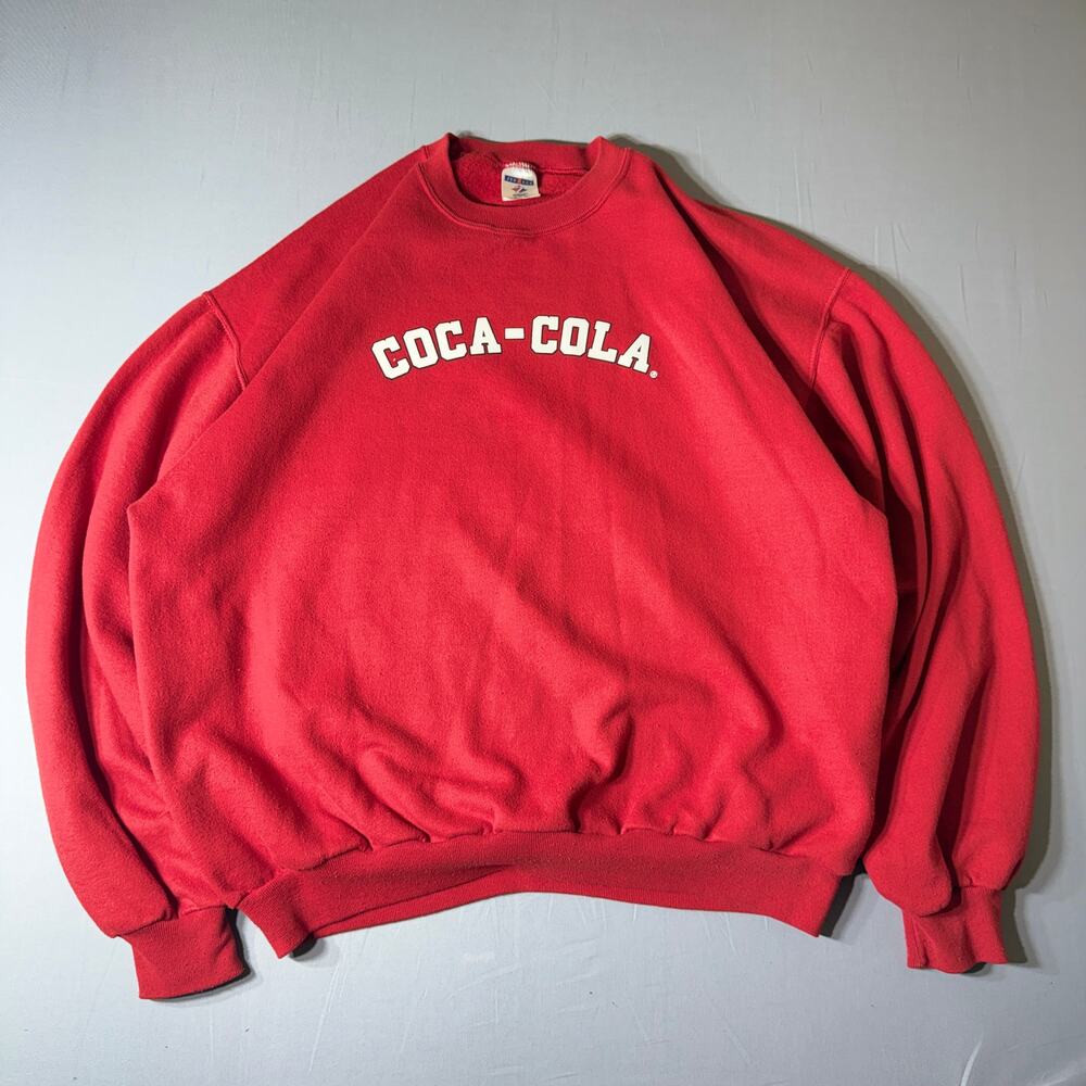 Vintage Jerzees Coca-Cola‎ Spell Out Red Crewneck Sweatshirt Size XL